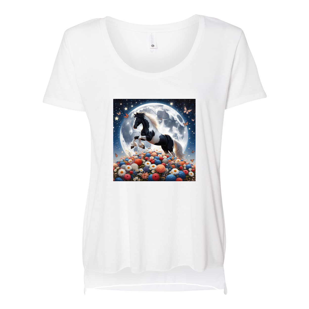 Spring Moon Horse Scoop Neck T Shirts