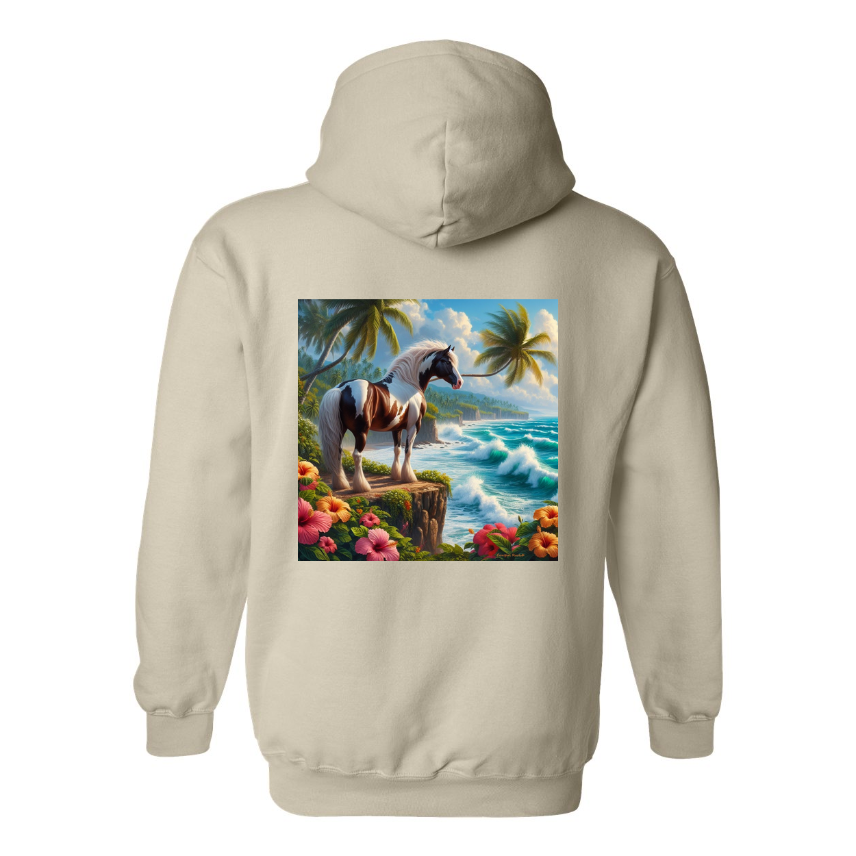 Tropical Red and White Paint Horse Design on Back Front Pocket Hoodies