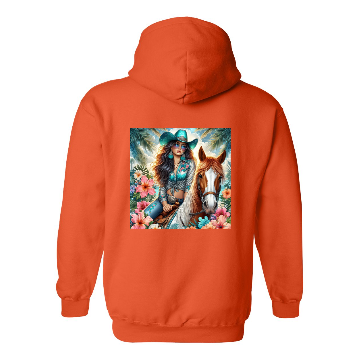 Cowgirl Tropics Design on Back Front Pocket Hoodies