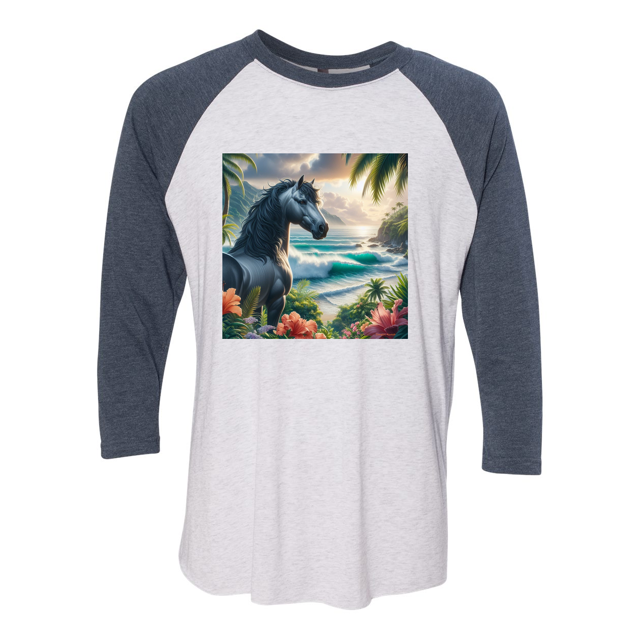 Tropical Grey Stallion Horse 3 4 Raglan T Shirts