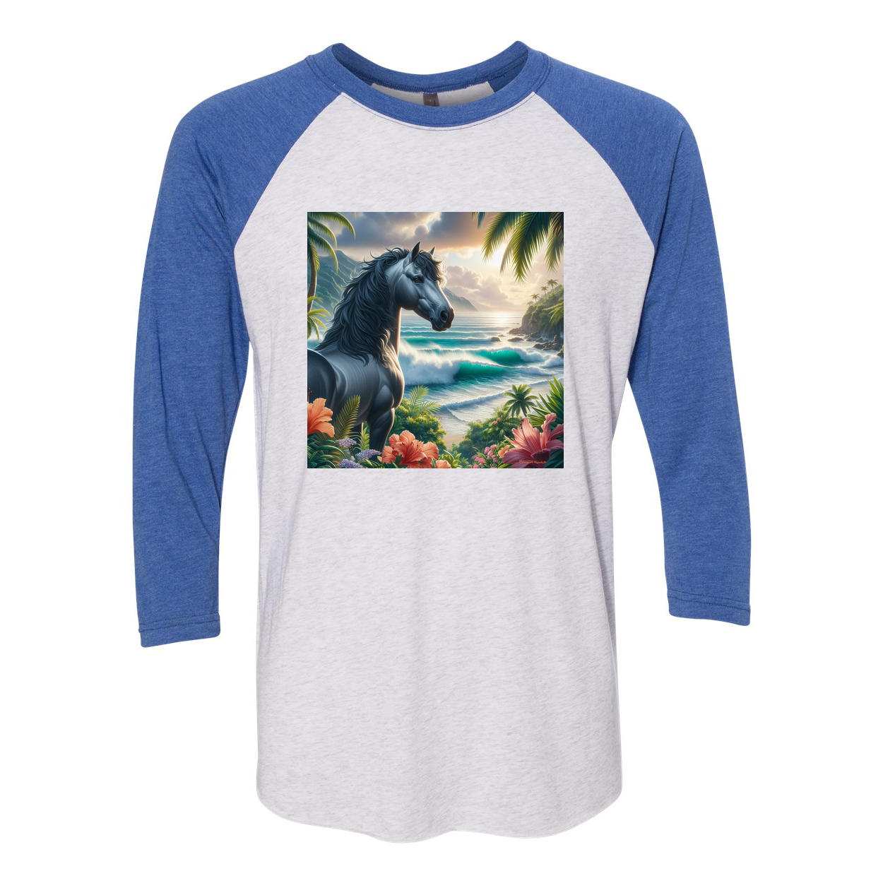 Tropical Grey Stallion Horse 3 4 Raglan T Shirts