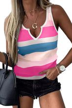 Load image into Gallery viewer, Green Striped Color Block Notched Neck Tank Top
