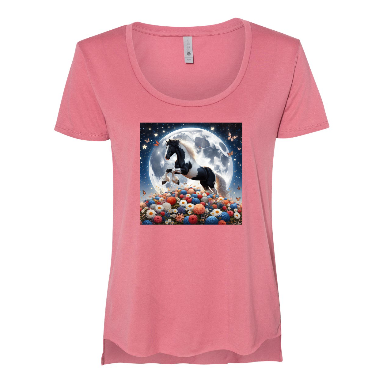 Spring Moon Horse Scoop Neck T Shirts