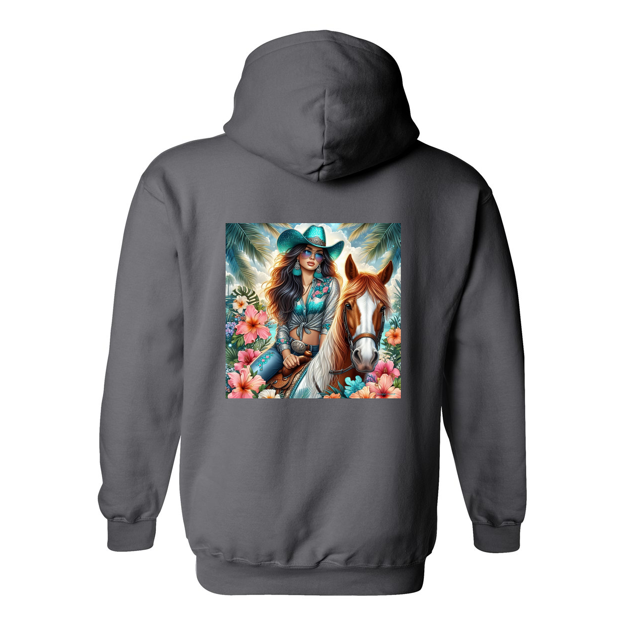 Cowgirl Tropics Design on Back Front Pocket Hoodies