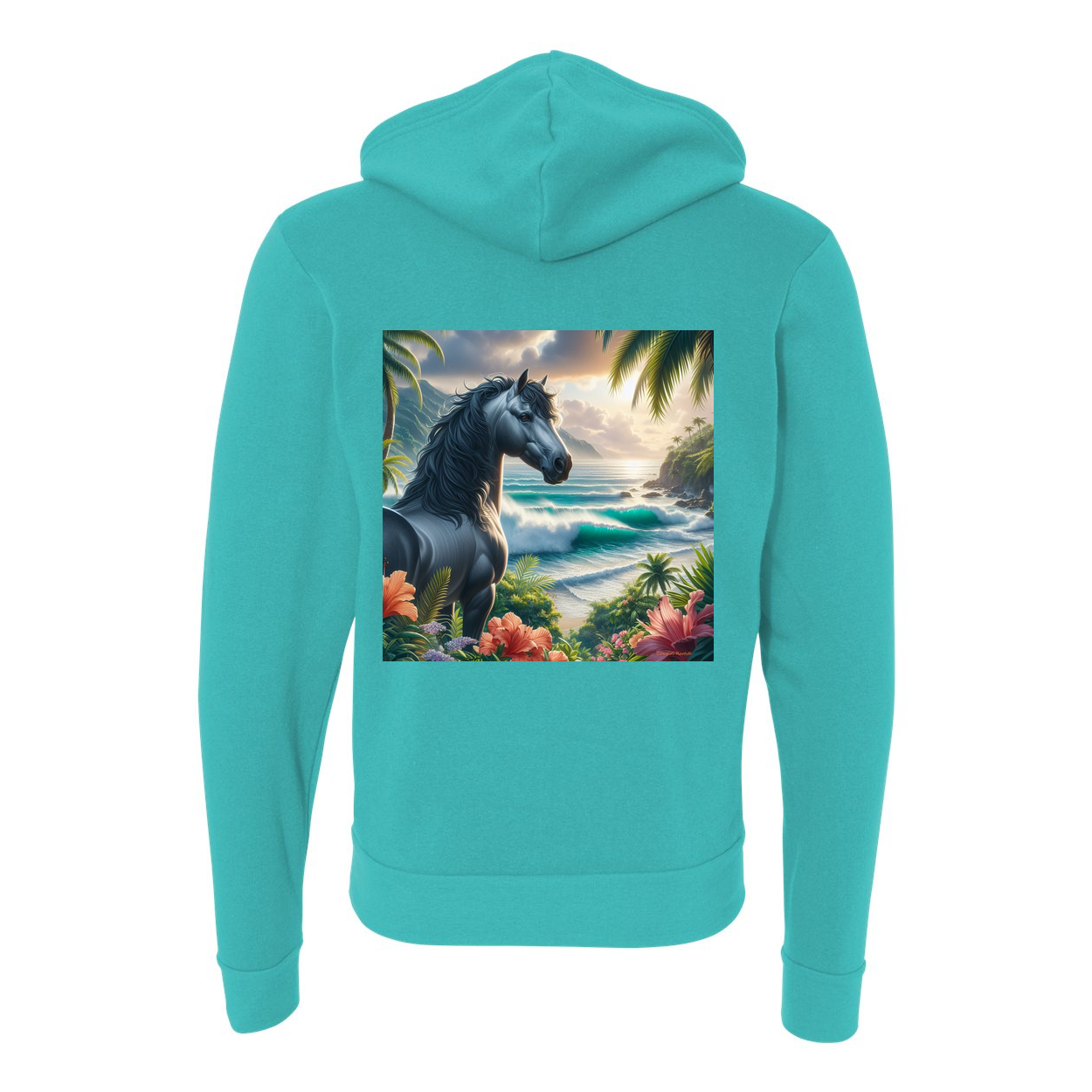 Tropical Grey Stallion Zip-Up Front Pocket Hooded Sweatshirts