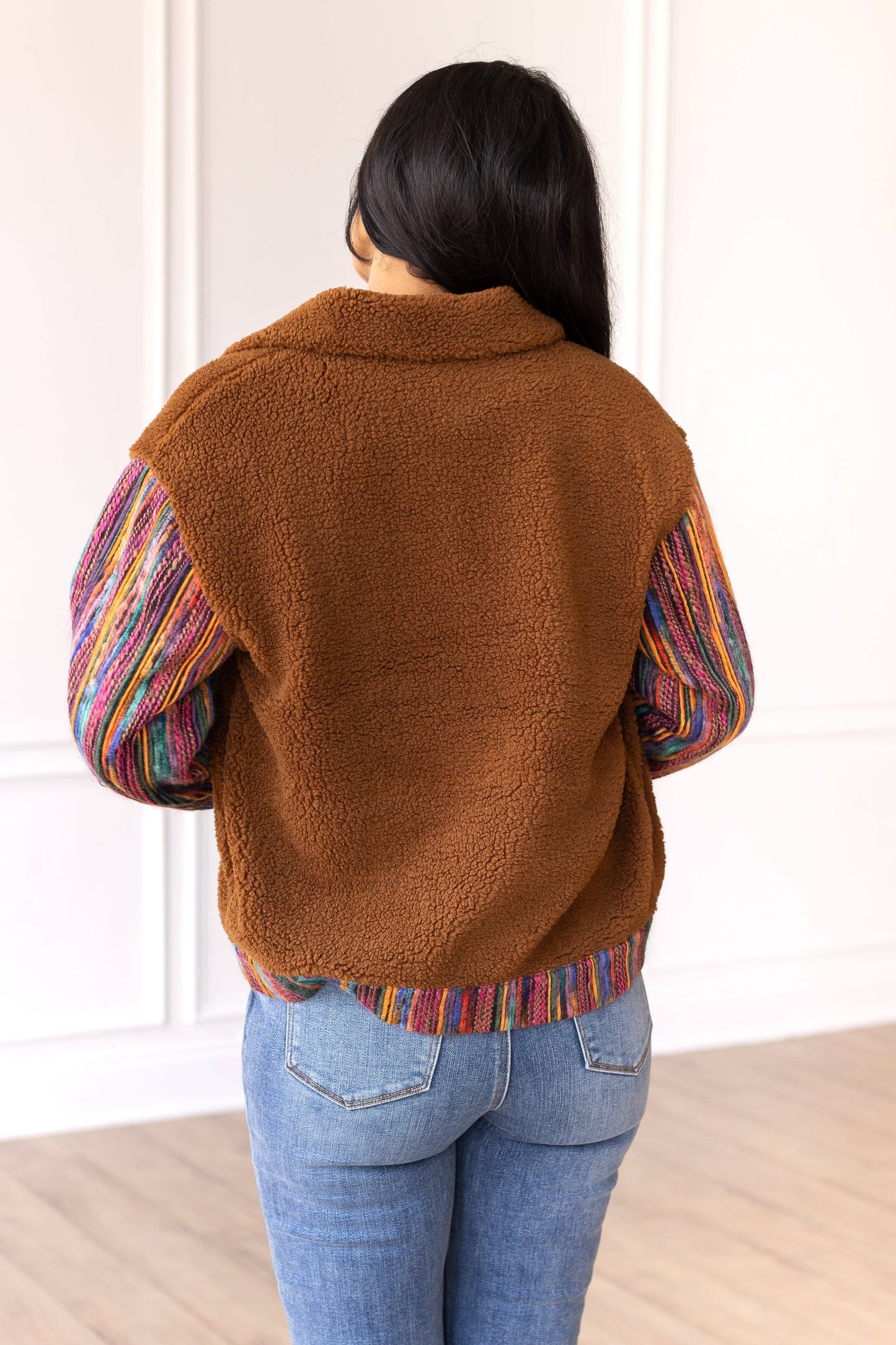 Brown Sherpa with Sassy Serape Multi-Colored Sleeves