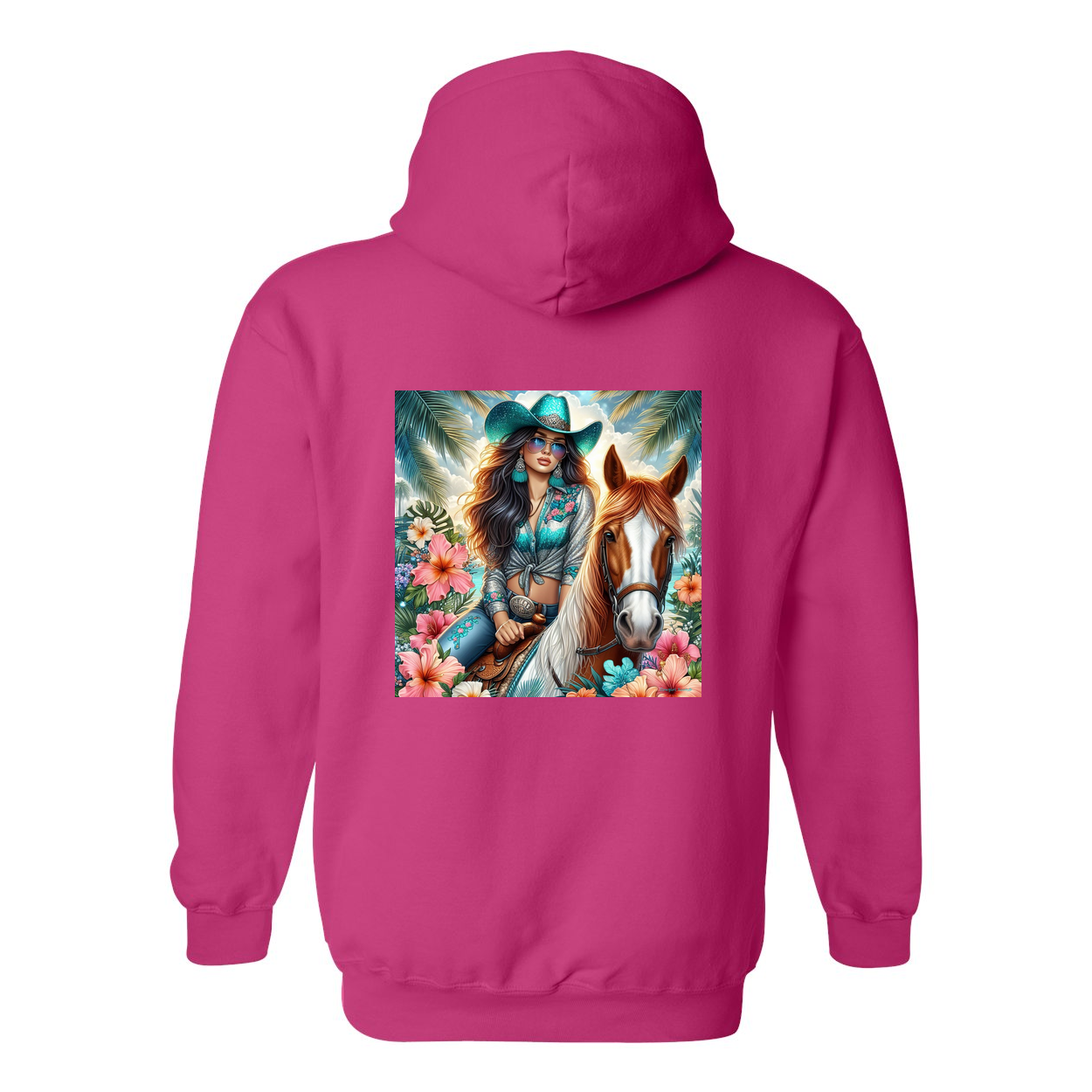 Cowgirl Tropics Design on Back Front Pocket Hoodies