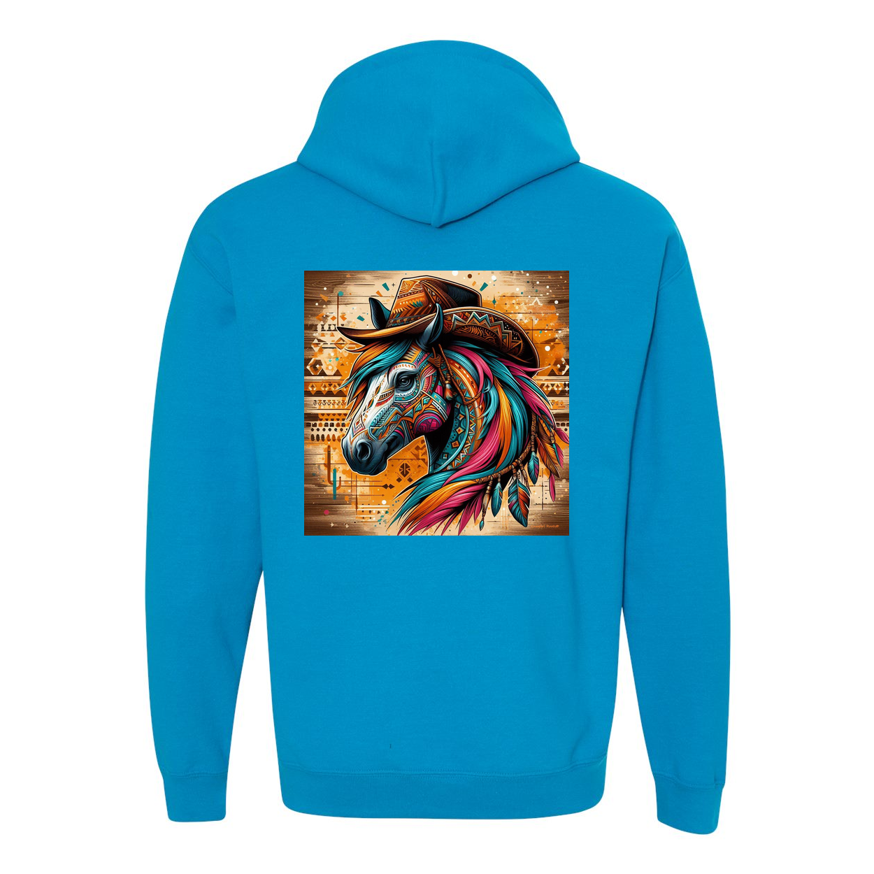 Tribal Horse Cowboy Gus Design On Back Front Pocket Hoodies