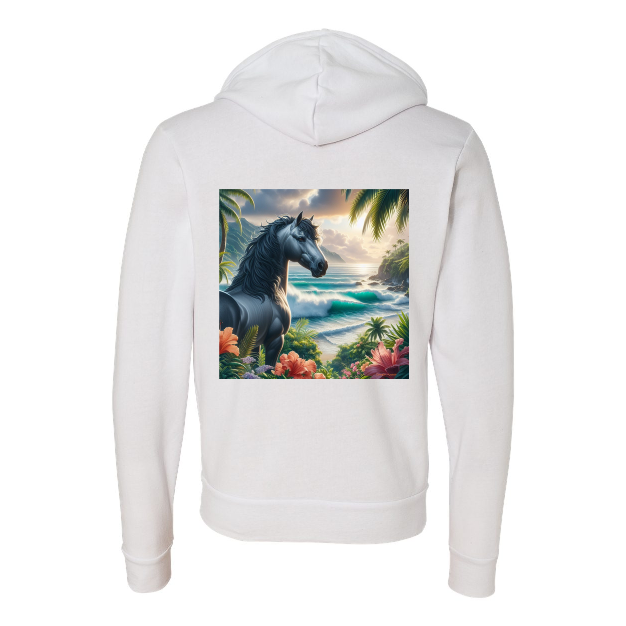 Tropical Grey Stallion Zip-Up Front Pocket Hooded Sweatshirts