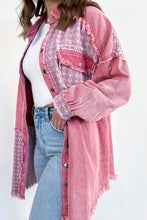 Load image into Gallery viewer, Pink Retro Distressed Hounds Tooth Patchwork Denim Jacket
