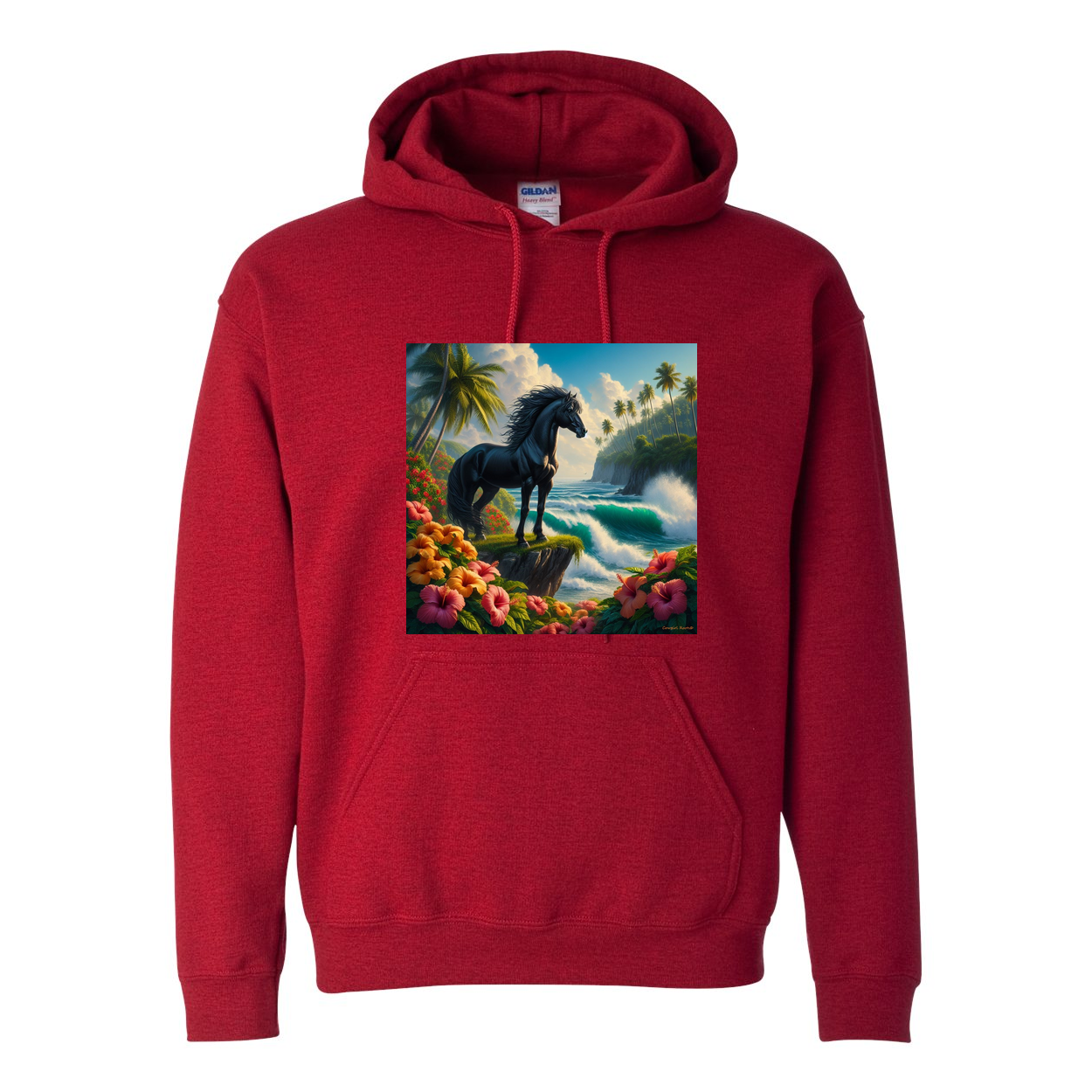 Tropical Black Stallion Pull Over Front Pocket Hoodies