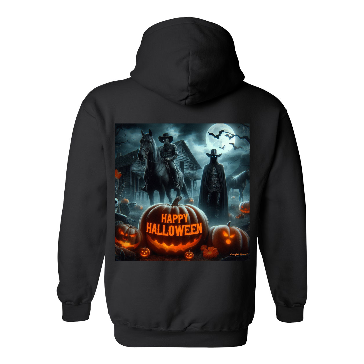 Happy Western Hallows Eve Hooded Sweatshirt Front Pocket Hoodies