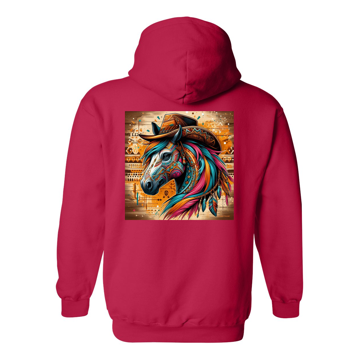 Tribal Horse Cowboy Gus Design On Back Front Pocket Hoodies