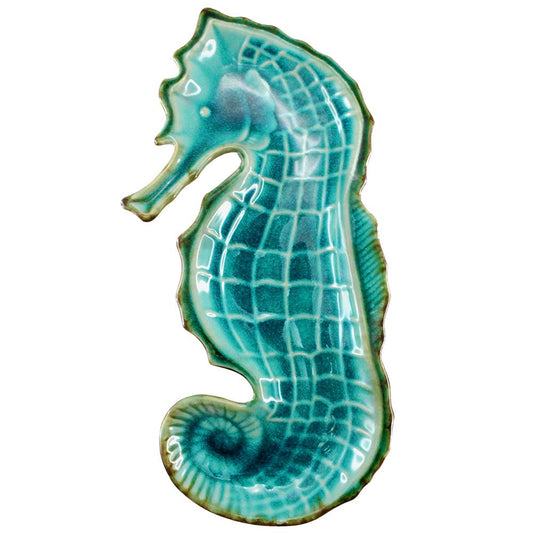 Sandy Seahorse Teal Ceramic Dish Tray