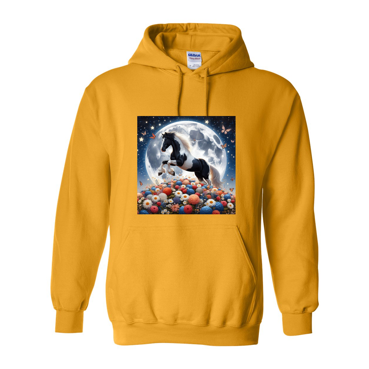 Spring Moon Horse Pull Over Front Pocket Hoodies