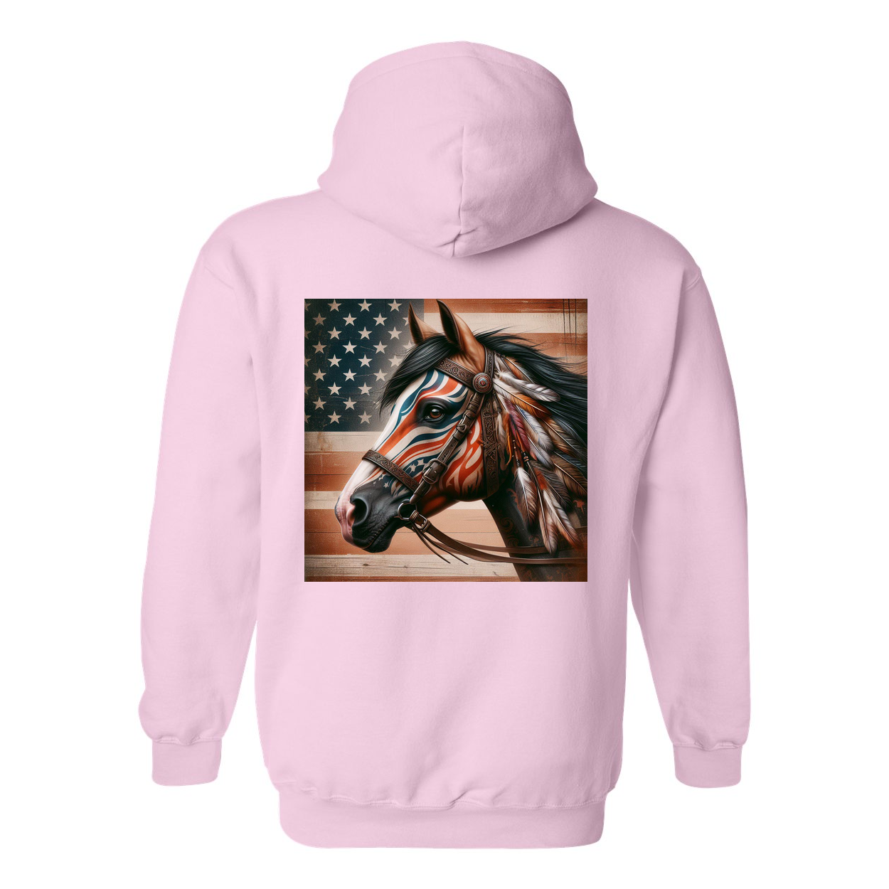 Freedom Horse American Flag Design on Back Front Pocket Hoodies