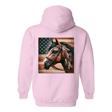 Load image into Gallery viewer, Freedom Horse American Flag Design on Back Front Pocket Hoodies
