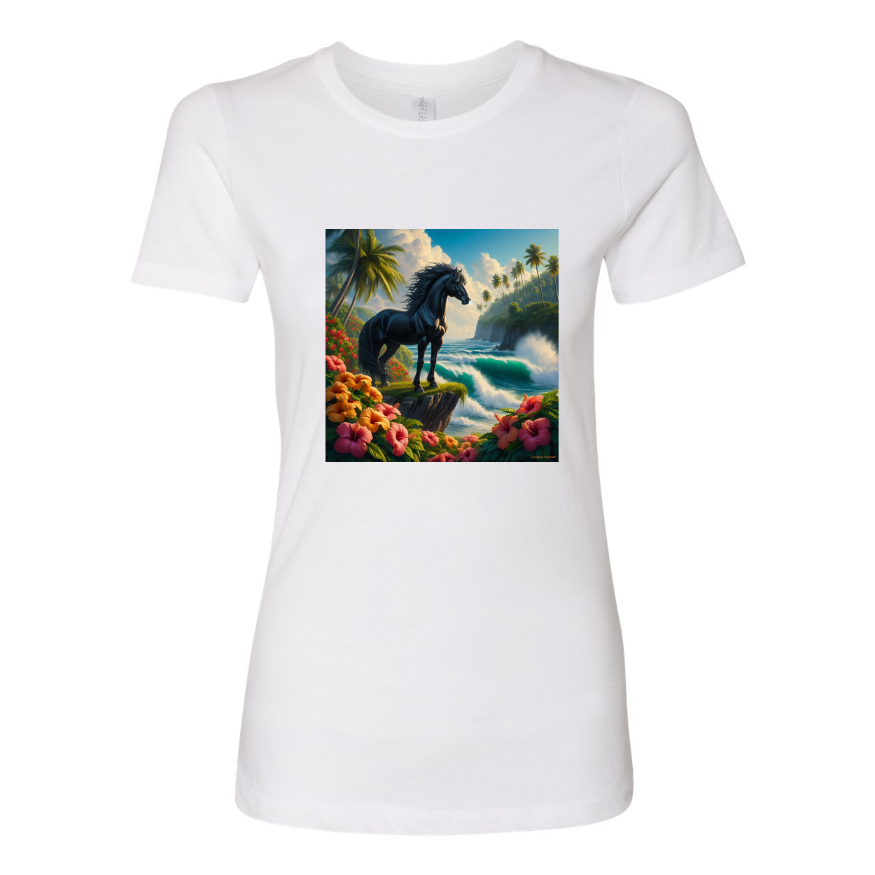 Tropical Black Stallion Horse Boyfriend T Shirts