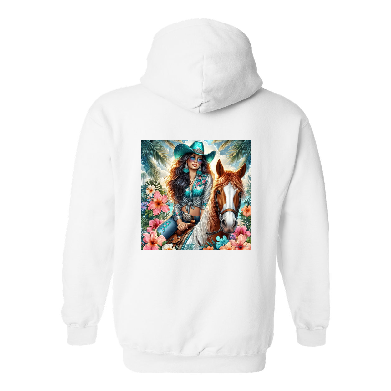 Cowgirl Tropics Design on Back Front Pocket Hoodies