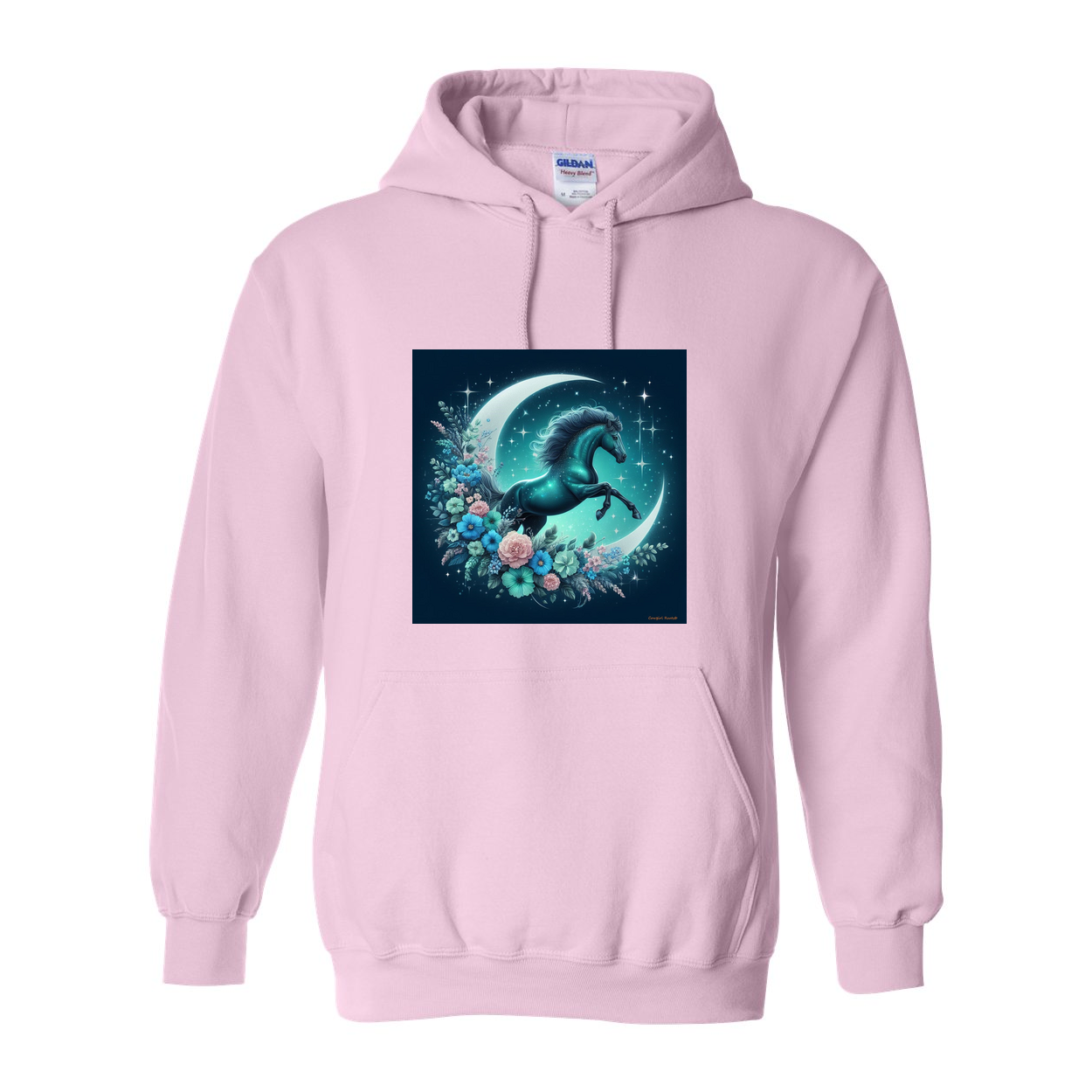 Moon Flowers Turquoise Horse Pull Over Front Pocket Hoodies