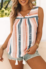 Load image into Gallery viewer, Multicolor Split V Neck Striped Print Tank Top
