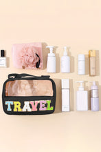 Load image into Gallery viewer, Mint Green TRAVEL Chenille Letter Clear PVC Makeup Bag
