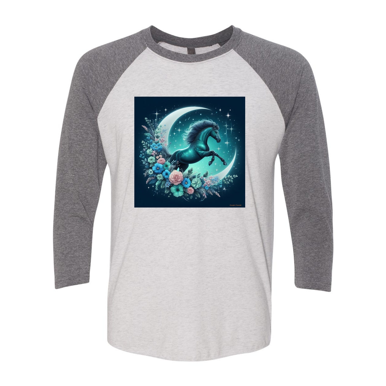 Moon Flowers Turquoise Horse 3 4 Sleeve Raglan T Shirts