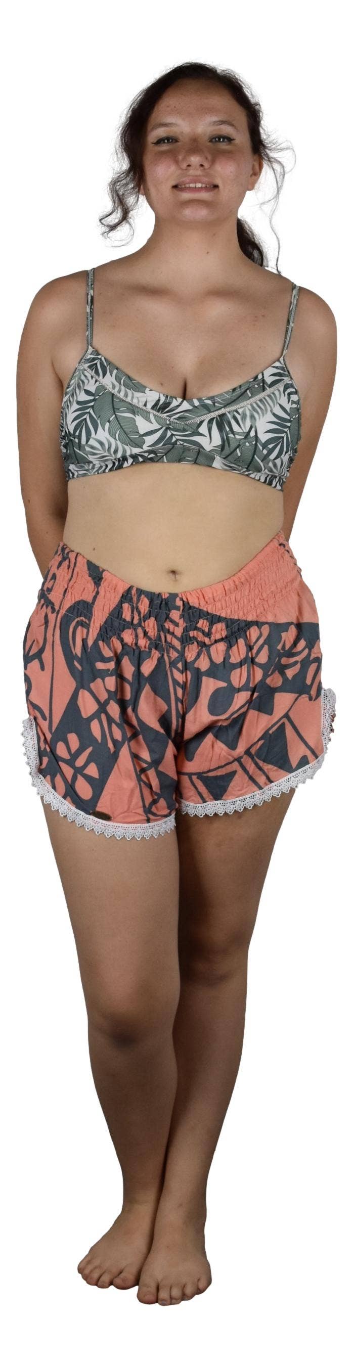 Holoholo Tropical Tribal Print Lace Trim Shorts