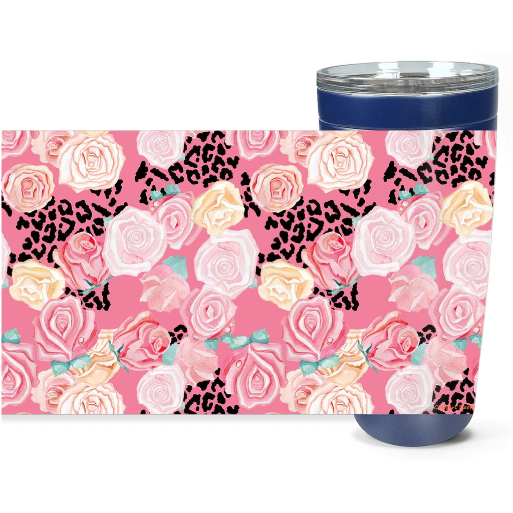 Cowgirl Roots™ Leopard Print and Roses Tumbler 20oz Stainless Steel Insulated Hot and Cold Travel Mugs