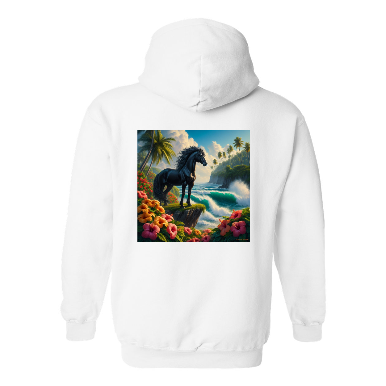 Tropical Black Stallion Design on Back Front Pocket Hoodies