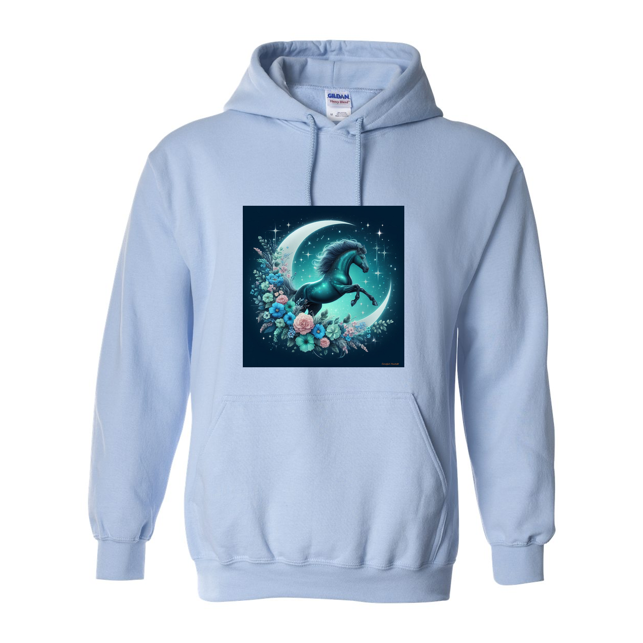 Moon Flowers Turquoise Horse Pull Over Front Pocket Hoodies