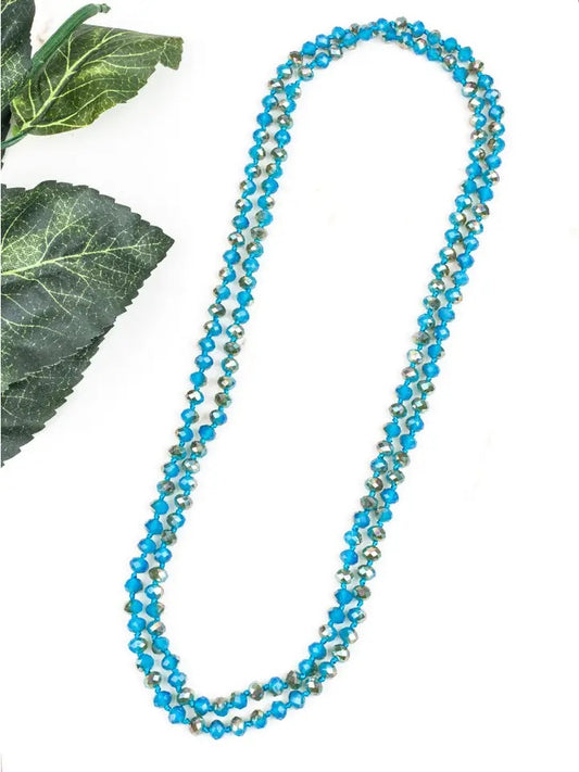 Rockin' C 90" Double Wrap Crystal Beaded Necklace, Turquoise & Brown 8MM