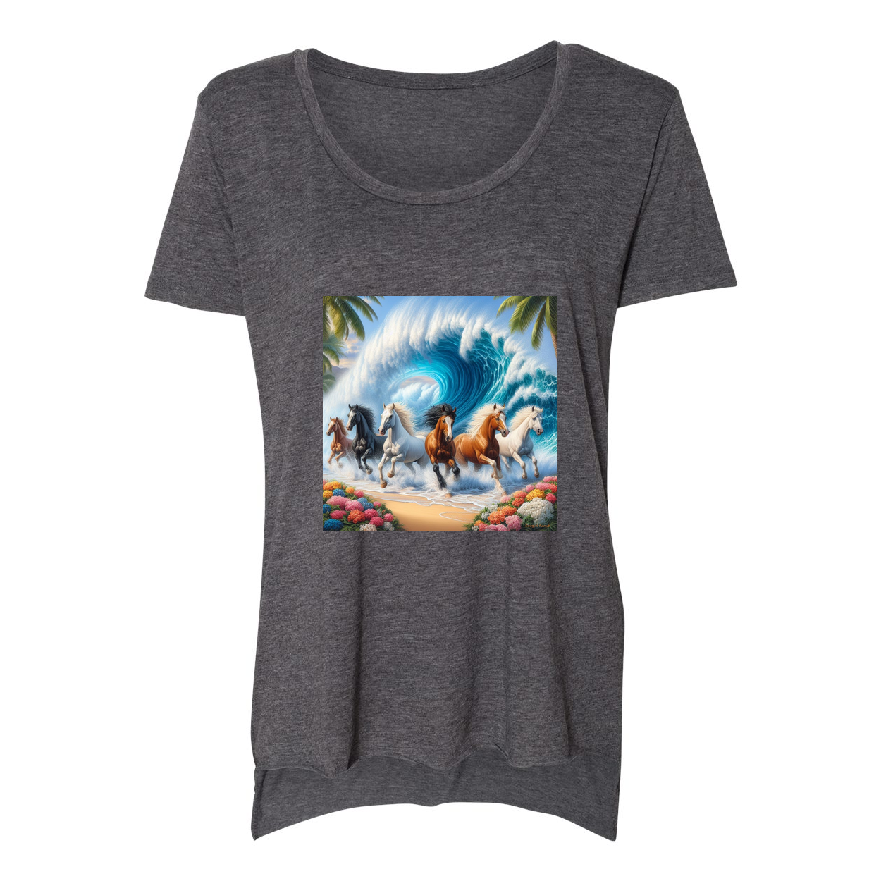 Ocean Herd of Horses Scoop Neck T Shirts