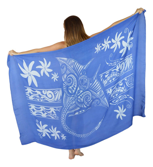 Hawaiian Manta Tahitian Blue Beach Wrap Sarong /Pareo