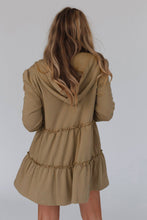 Load image into Gallery viewer, Khaki Tiered Ruffled Zip-Up Drawstring Hooded Jacket
