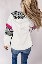 Load image into Gallery viewer, White Leopard Color Block Pockets Zip-up Hooded Jacket
