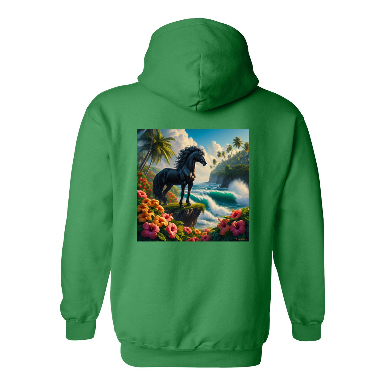 Tropical Black Stallion Design on Back Front Pocket Hoodies