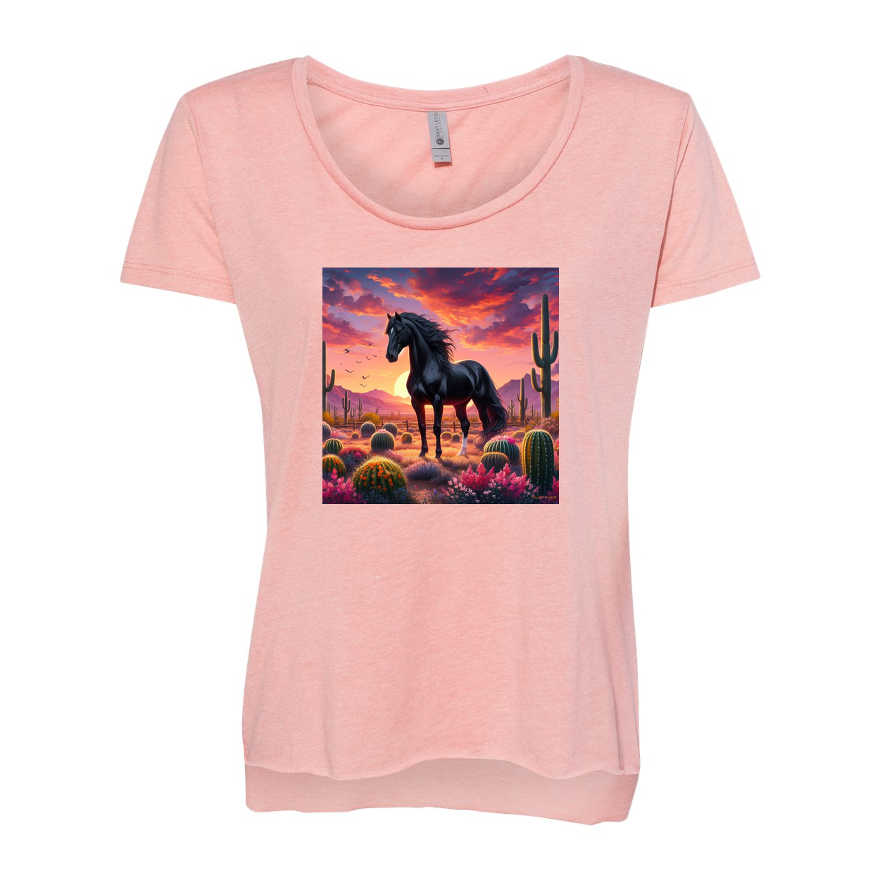 Black Stallion Desert Sunset Scoop Neck T Shirts