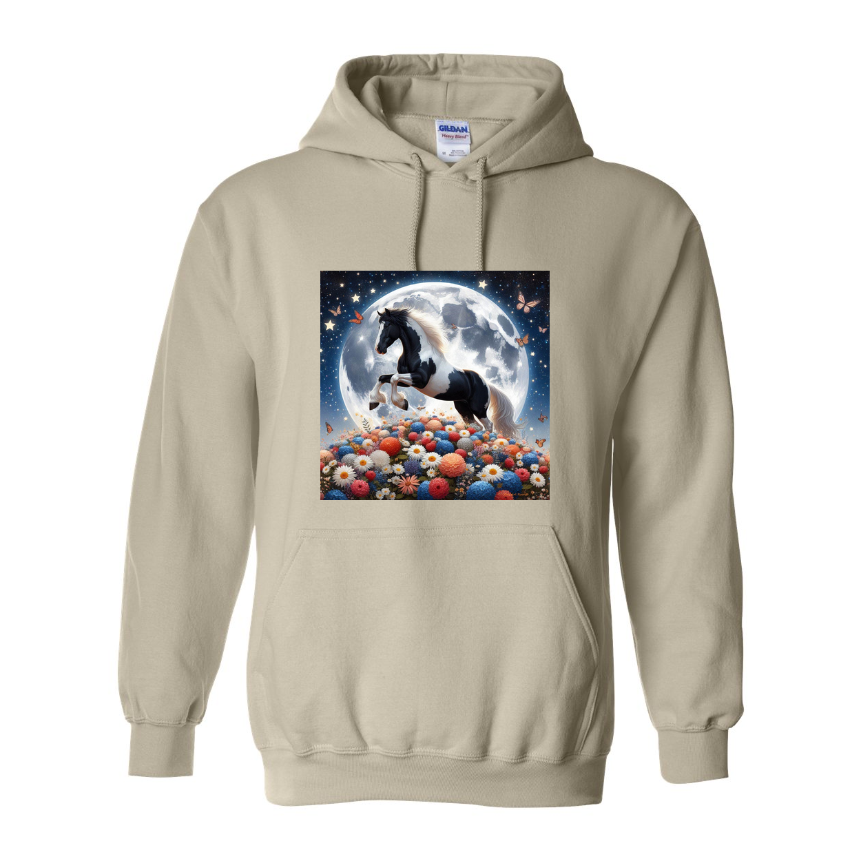 Spring Moon Horse Pull Over Front Pocket Hoodies