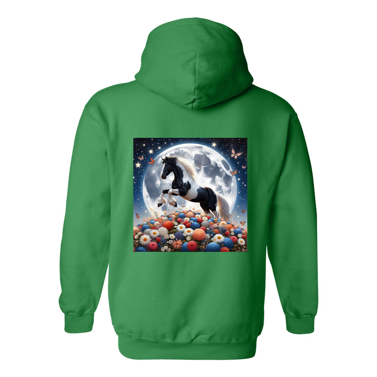 Spring Moon Horse Design on Back Front Pocket Hoodies