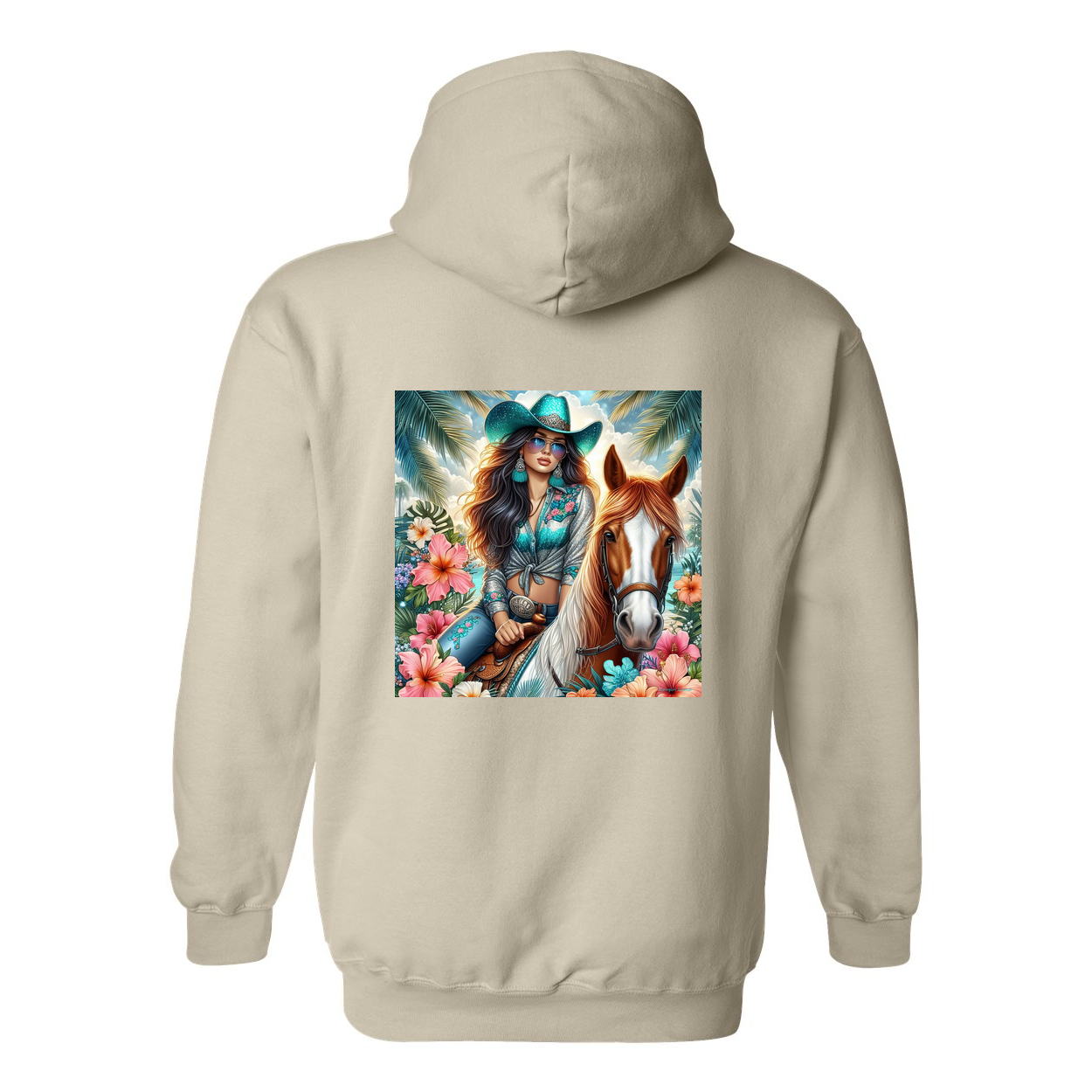 Cowgirl Tropics Design on Back Front Pocket Hoodies