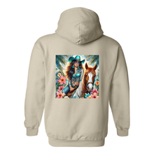 Load image into Gallery viewer, Cowgirl Tropics Design on Back Front Pocket Hoodies
