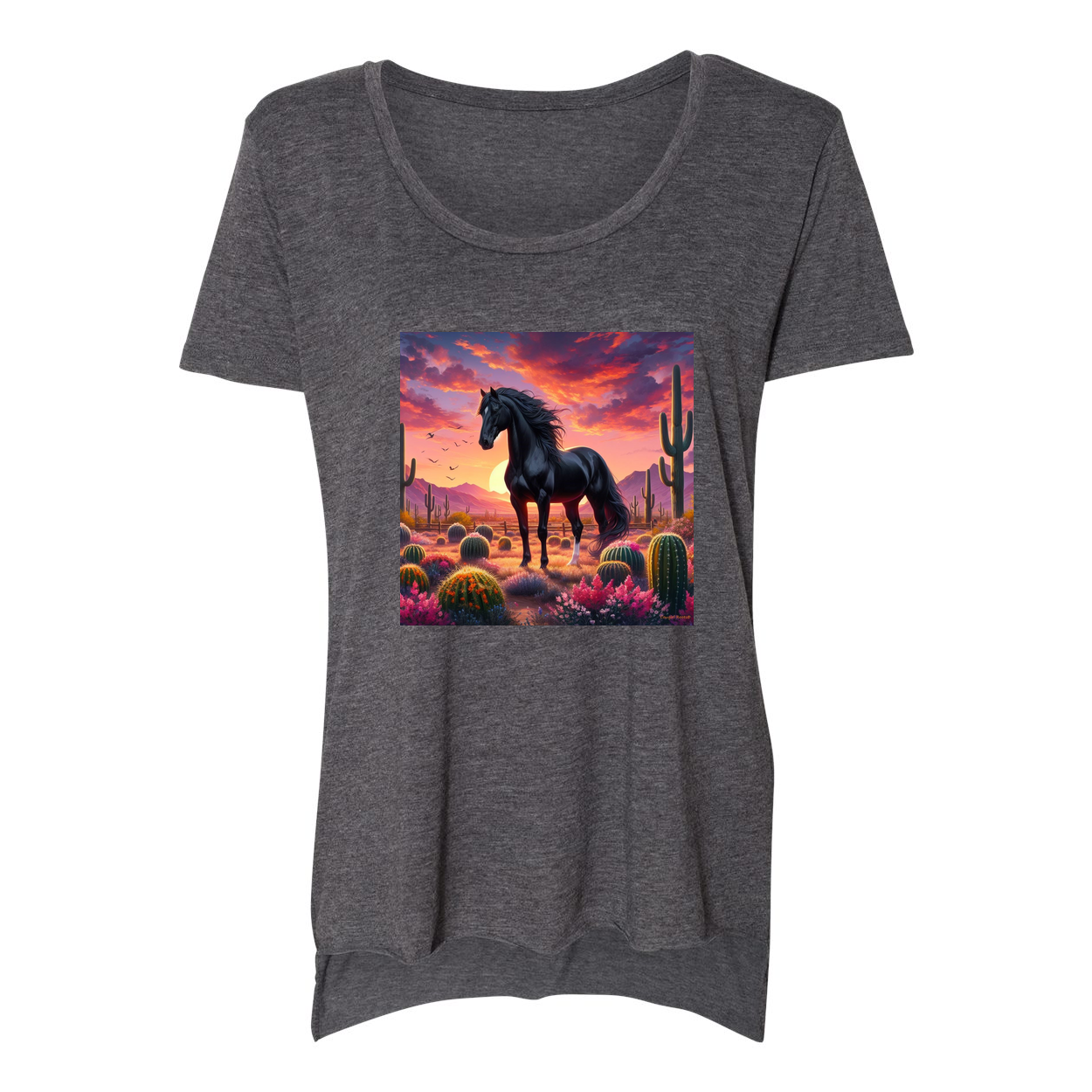 Black Stallion Desert Sunset Scoop Neck T Shirts