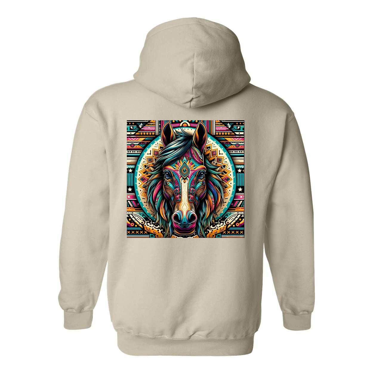 Tribal Horse Dusty Design on Back Front Pocket Hoodies