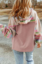 Load image into Gallery viewer, Light Pink Aztec Patch Drawstring Hooded Zip Up Jacket
