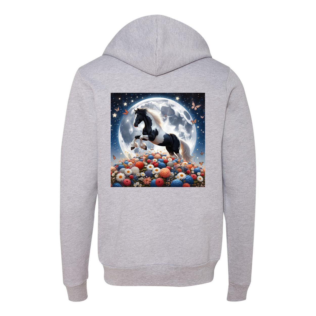 Spring Moon Horse Zip-Up Front Pocket Hooded Sweatshirts