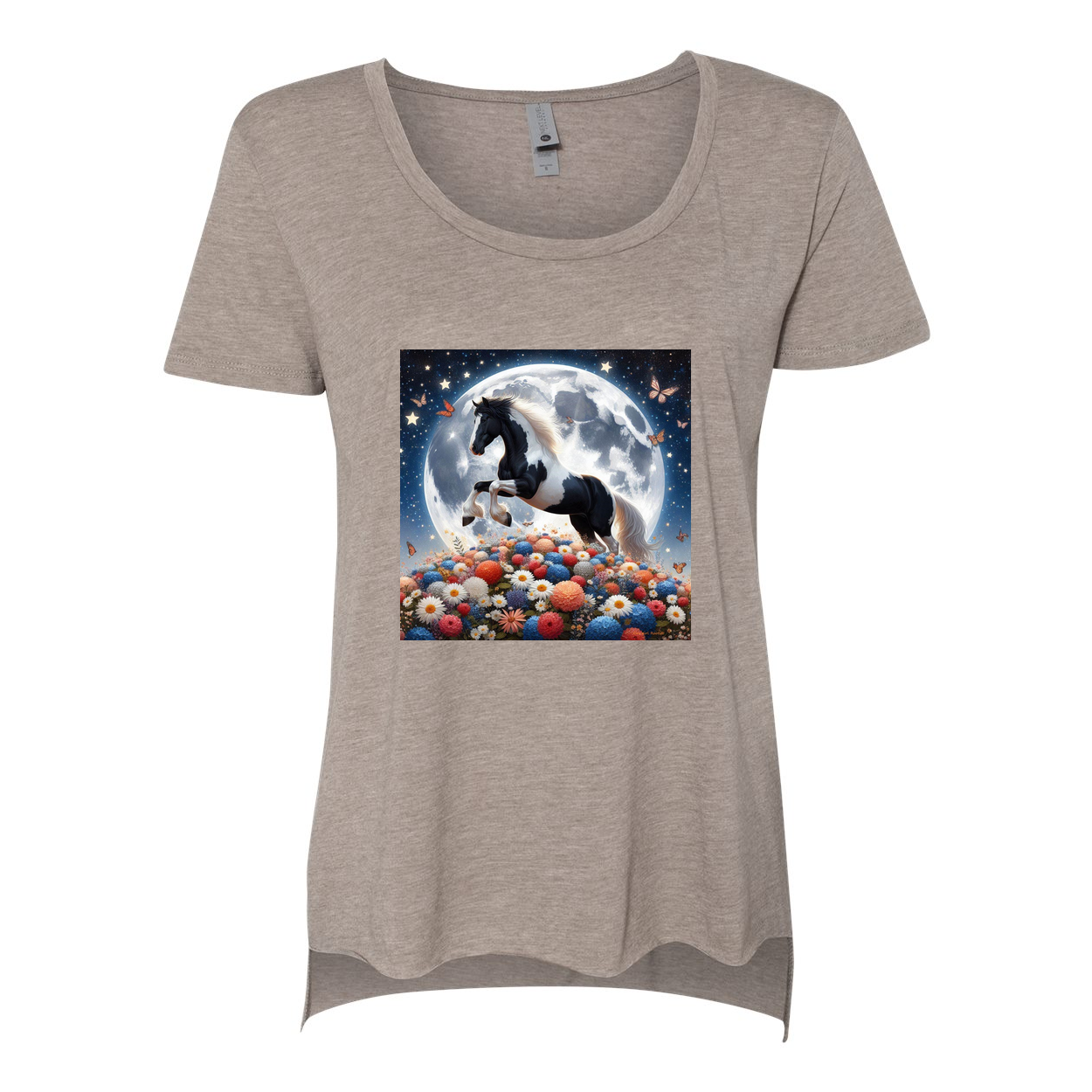 Spring Moon Horse Scoop Neck T Shirts