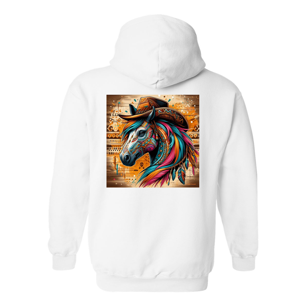 Tribal Horse Cowboy Gus Design On Back Front Pocket Hoodies