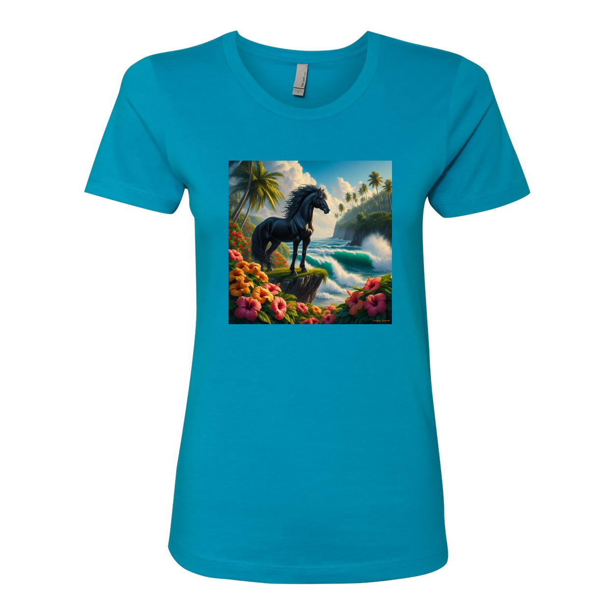 Tropical Black Stallion Horse Boyfriend T Shirts