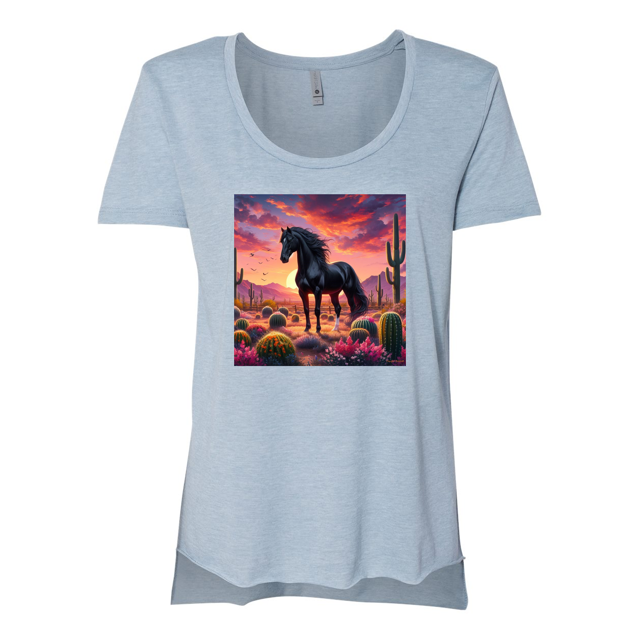 Black Stallion Desert Sunset Scoop Neck T Shirts